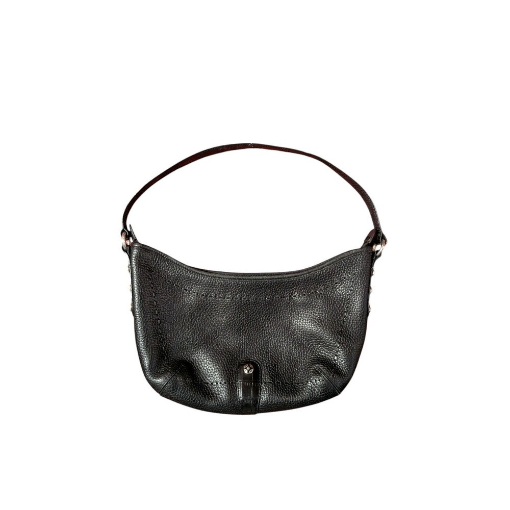Brighton Black Pebble Leather Small Shoulder Bag Croc Trim Paisley Lining